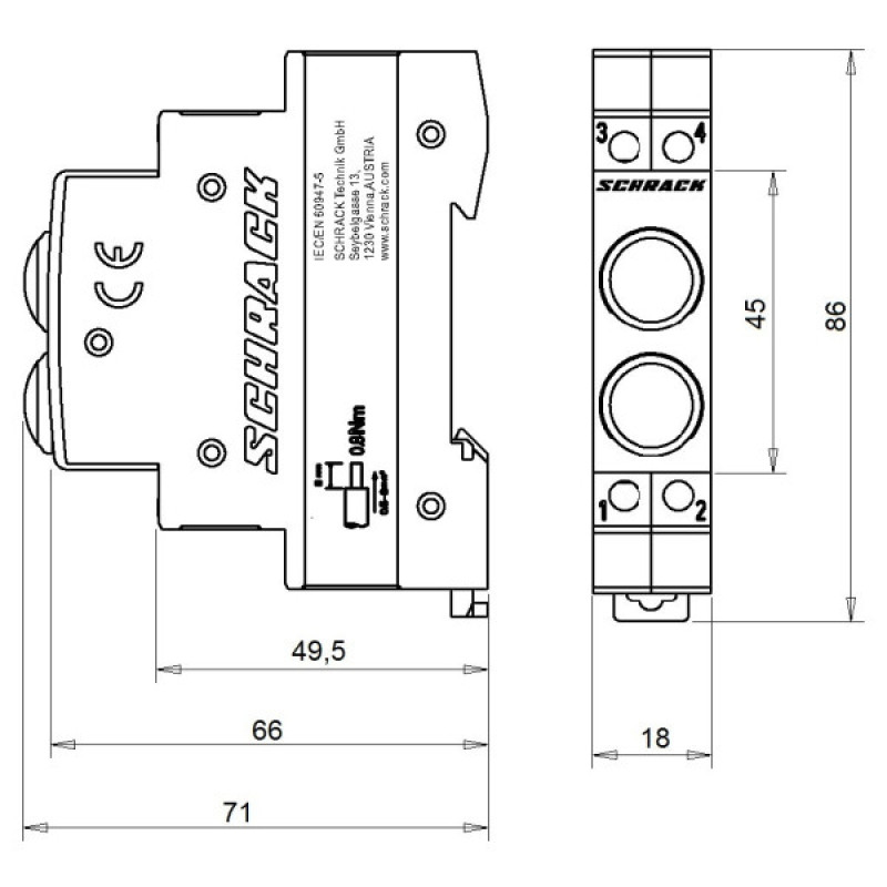 Зелений модульний LED індикатор Schrack AZ106800 230В AC