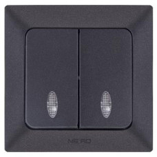 Выключатель 2-клавишный NE-AD ARAS 93-124-03-I с led-подсветкой черный
