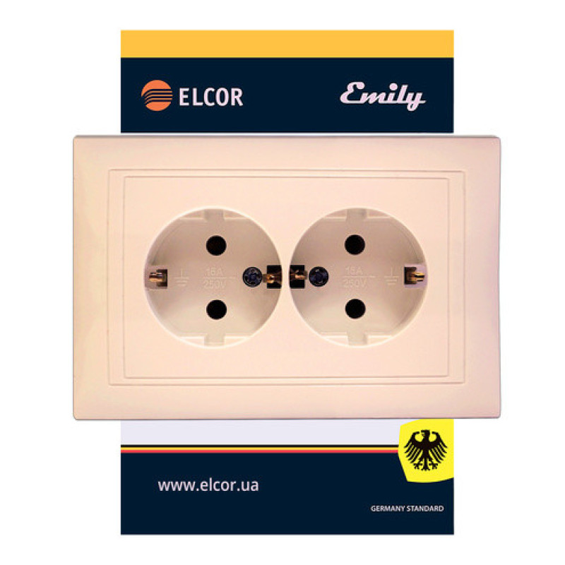 Двойная розетка Elcor Emily 9215 (211571) с заземлением (кремовый)