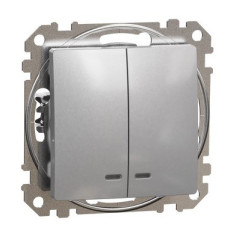 Двоклавішний вимикач Schneider Electric Sedna Design & Elements з підсвіткою алюміній SDD113105L