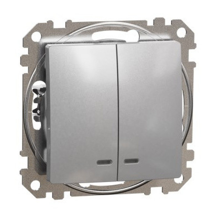 Двухклавишный выключатель Schneider Electric Sedna Design & Elements с подсветкой алюминий SDD113105L