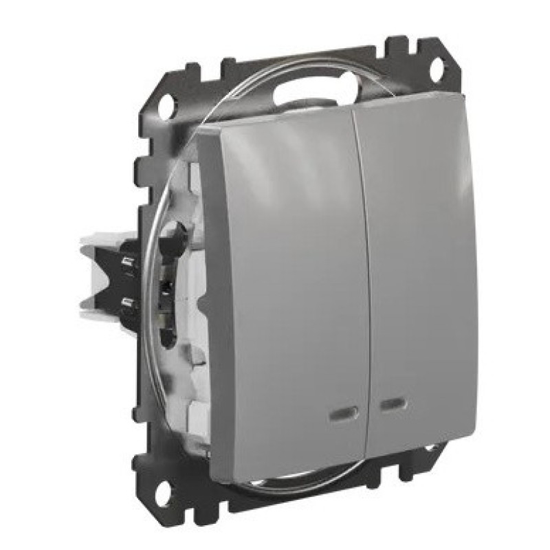 Двухклавишный выключатель Schneider Electric Sedna Design & Elements с подсветкой алюминий SDD113105L