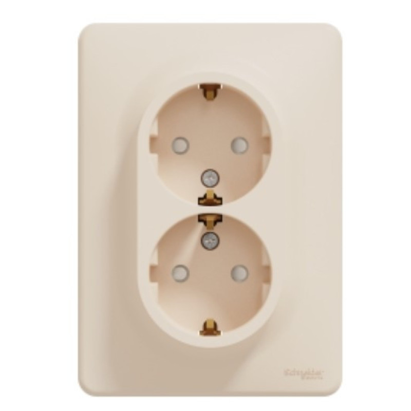 Двойная розетка Schneider Electric Sedna Design с заземлением и шторками бежевая SDD312221