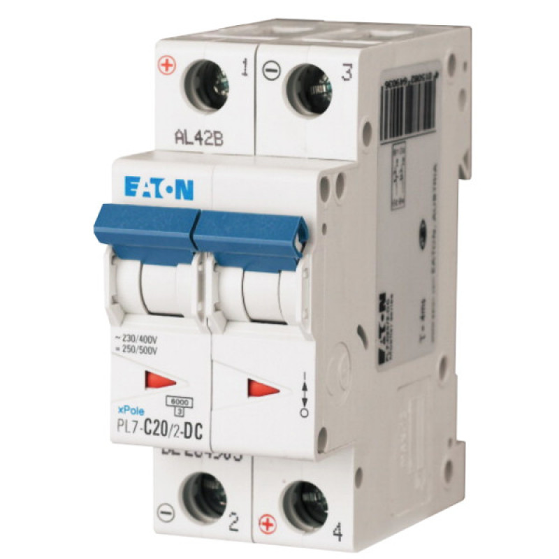 Автоматический выключатель Eaton PL7-C20/2-DC 500В DC 20А C