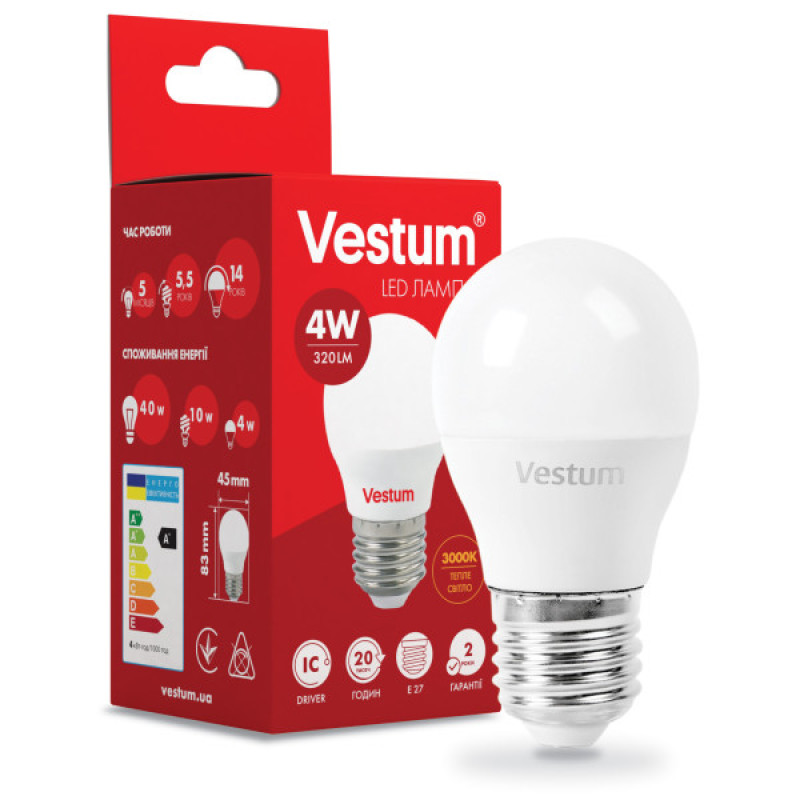 Світлодіодна лампа Vestum 1-VS-1206 G45 4Вт 3000K E27