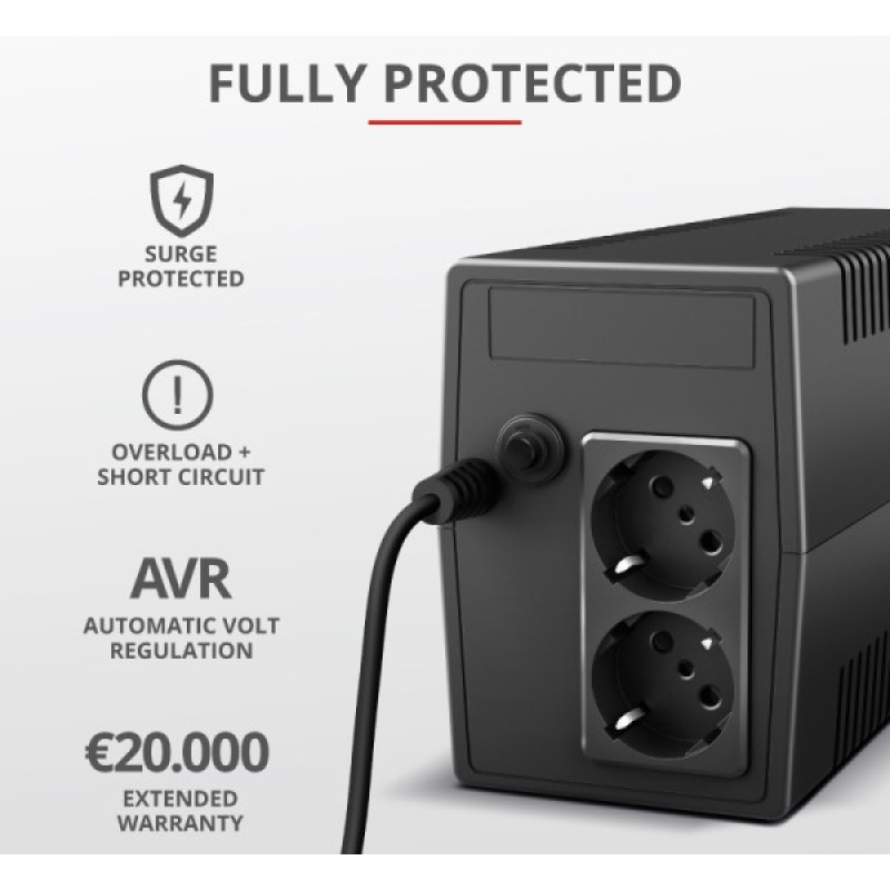 Безперебійник Trust 23503_TRUST Maxxon 800VA UPS with 2 standard wall power outlets BLACK (чорний)