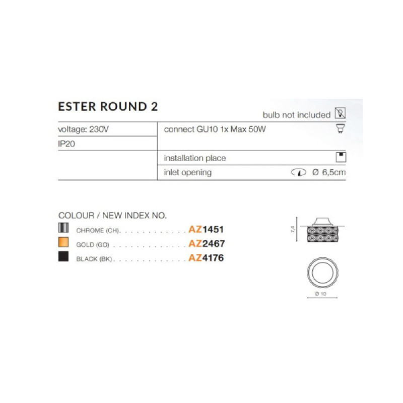 Точечный светильник Azzardo AZ1451 ESTER(DM1000-2-CH)