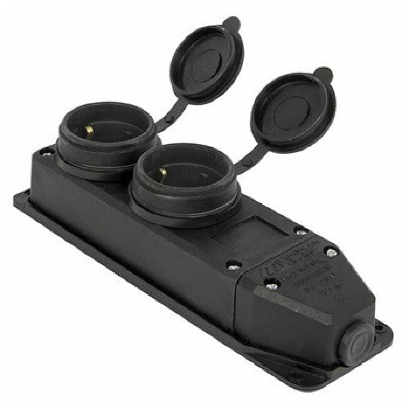 Каучуковая двойная колодка E.Next e.socket.rubber.029.2.16 16А с заземлением и защитной крышкой (s9100026)