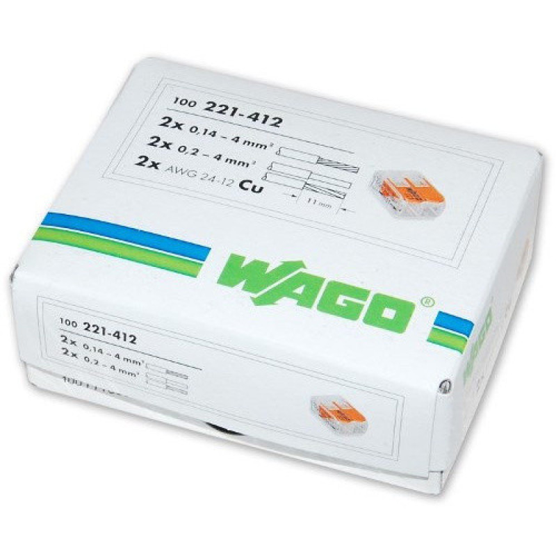 Клемма на 2 провода WAGO 221-412 с нажимными рычагами
