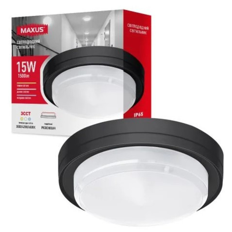Светодиодный светильник Maxus MBH 15Вт 3000/4100/6500 IP65 WH Circle (1-MBH-15W-BLC)