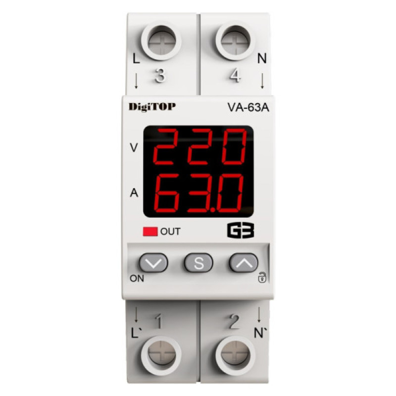 Реле напряжения DigiTOP VA-63A M2R (красный индикатор)