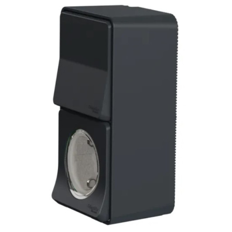 Накладний блок вимикач+розетка Schneider Electric MUR36024 із з/к IP55 (чорний)
