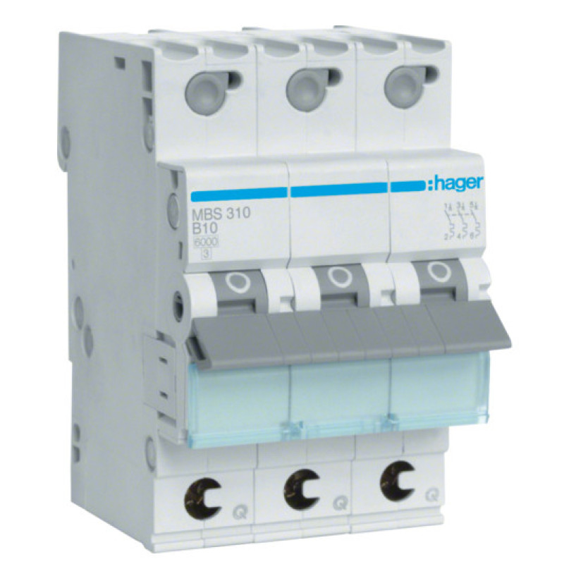 Автоматический выключатель Hager MBS310 QC 6кА B 10A 3P