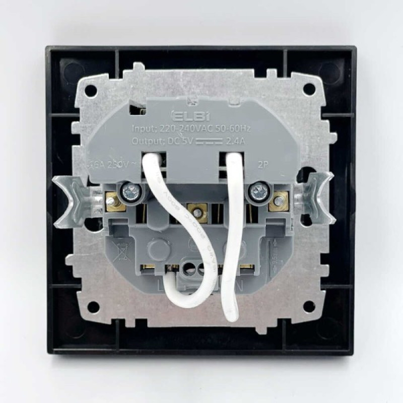 Розетка EL-BI VEGA черный мат 1-я с заземлением + 2USB (Type C+A) 2A ( 510-014800-334 )