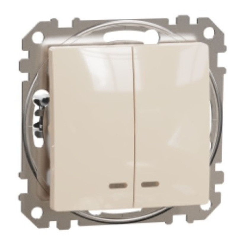 Двухклавишный выключатель Schneider Electric Sedna Design & Elements с подсветкой бежевый SDD112105L