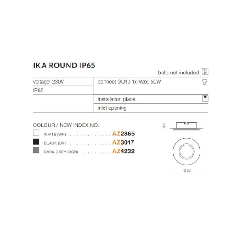 Точковий світильник AZzardo AZ4232 Ika Round Ip65 Dgr