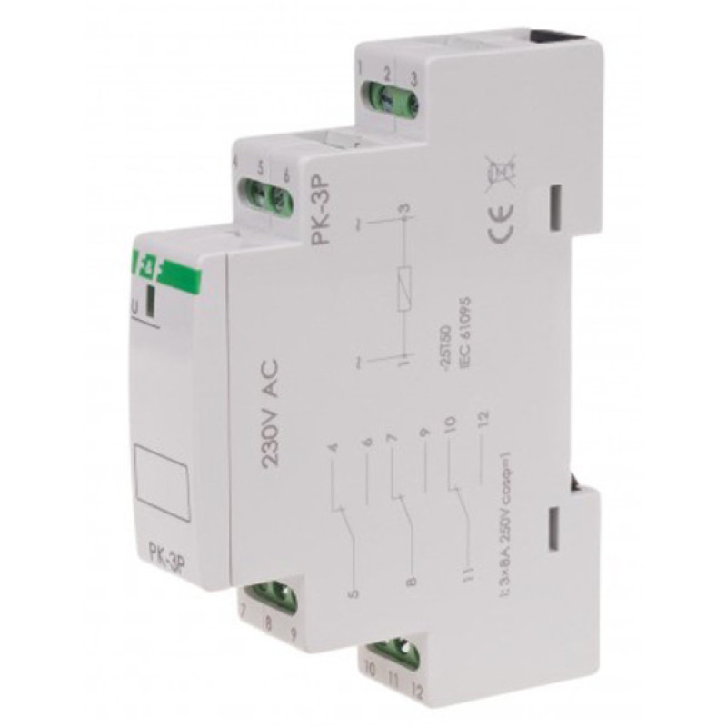 Допоміжне реле F&F PK-3P-230V 230В 3х8 А