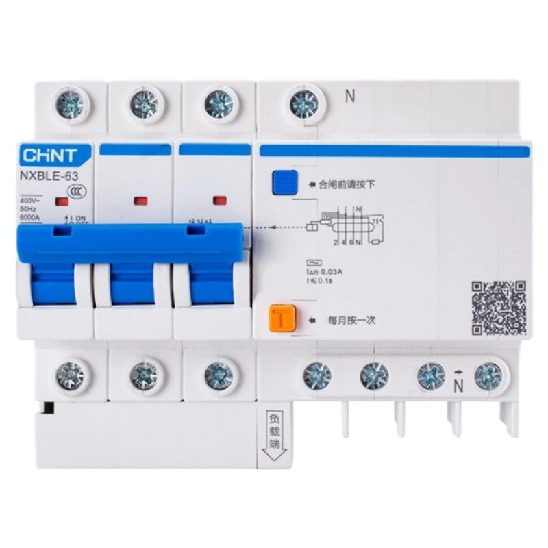 Диференційний вимикач Chint NXBLE-63 3P+N C50 30мА AC 6кА (982117)