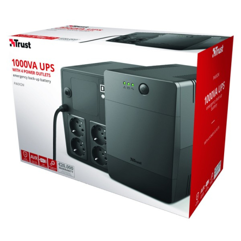 Бесперебойник Trust 23504_TRUST Paxxon 1000VA UPS with 4 standard wall power outlets BLACK (черный)