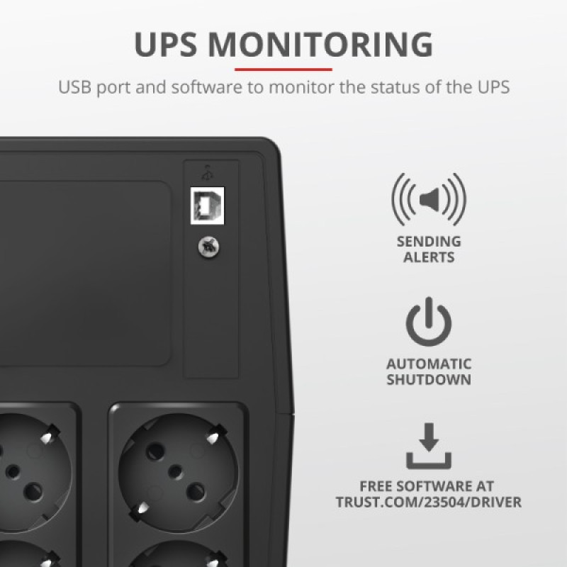 Бесперебойник Trust 23504_TRUST Paxxon 1000VA UPS with 4 standard wall power outlets BLACK (черный)