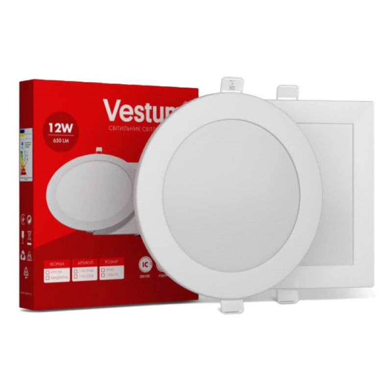 Круглий вбудований світильник Vestum 1-VS-5109 12Вт 6000K