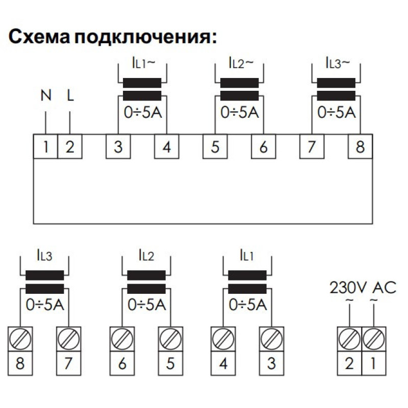 Трифазний щитовий амперметр F&F DMA-3T 230В