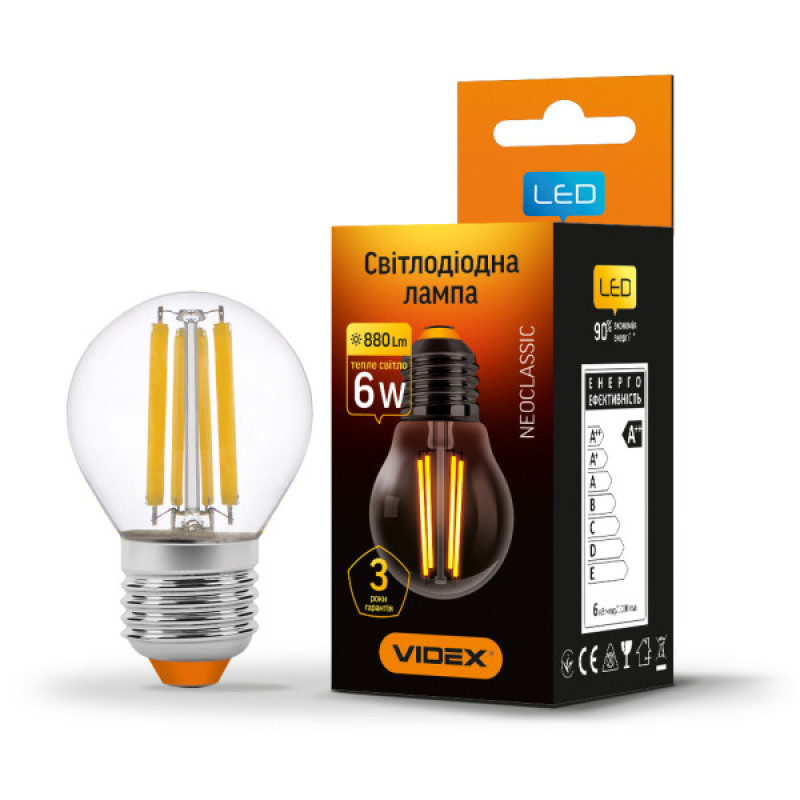Світлодіодна філаментна лампа Videx Filament G45F E27 6Вт 3000K (VL-G45F-06273)