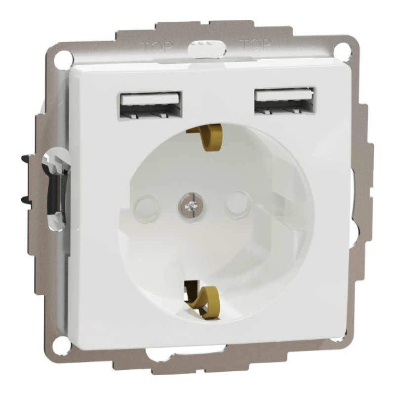 Розетка Schneider Electric Sedna Design & Elements с заземлением та 2 USB тип А белая SDD111052