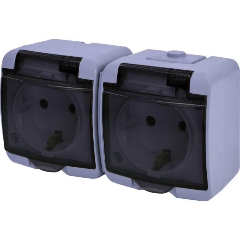Розетка двухместная Eti Hermetics RHE-2sd-SR с з/к IP54 серая/прозрачная крышка (4668073)