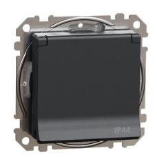 Розетка Schneider Electric Sedna Design & Elements с заземлением шторками и крышкой IP44 черная SDD214024