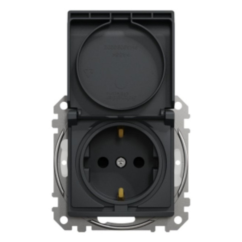 Розетка Schneider Electric Sedna Design & Elements с заземлением шторками и крышкой IP44 черная SDD214024
