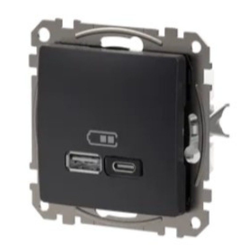 Розетка USB Schneider Electric Sedna Design & Elements A+C 3A 45Вт чорна SDD114404