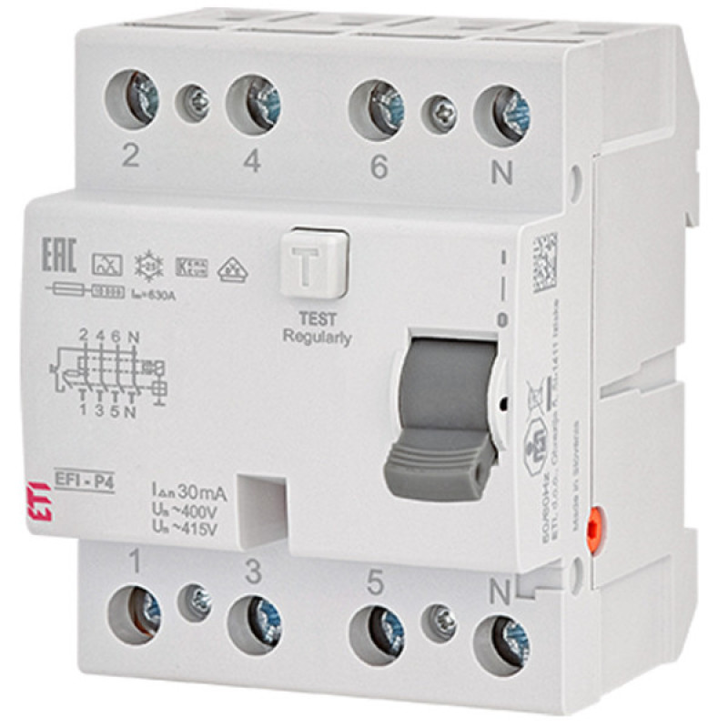 УЗО ETI 3P+N EFI6-P4 40/0,03 A 6кА (2061662)