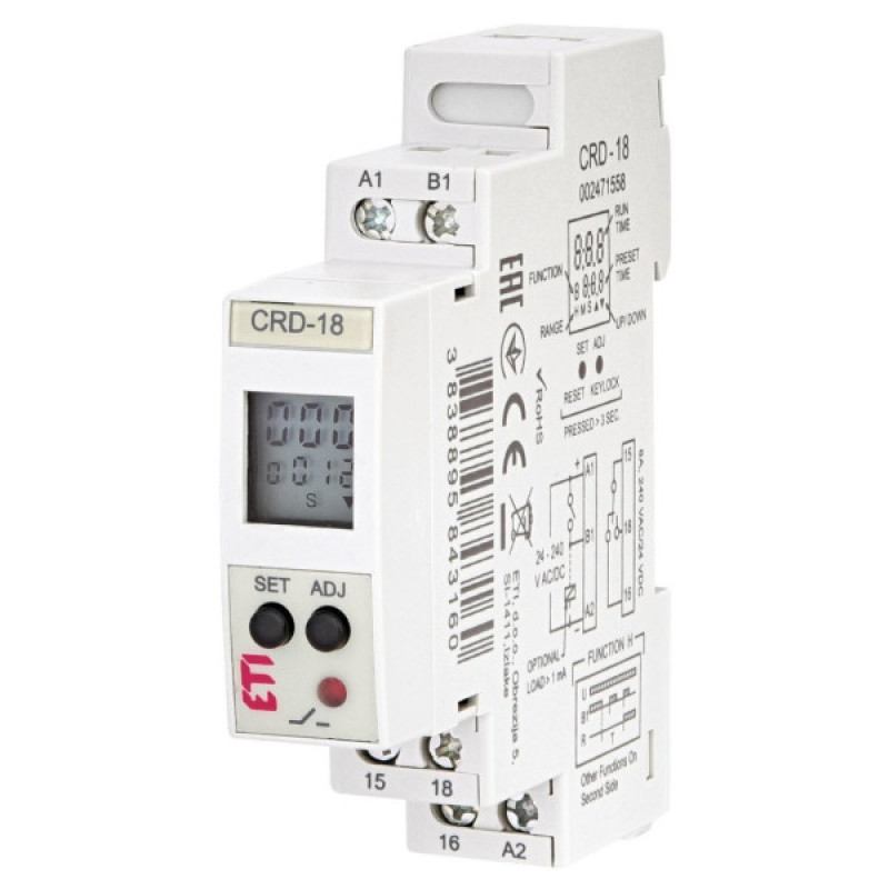 Багатофункціональне цифрове реле часу Eti CRD-18 24-240В AC/DC 1x8A AC1 (2471558)
