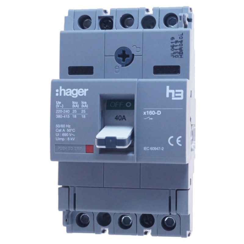 Автоматический выключатель Hager x160, In=40А, 3п, 18kA