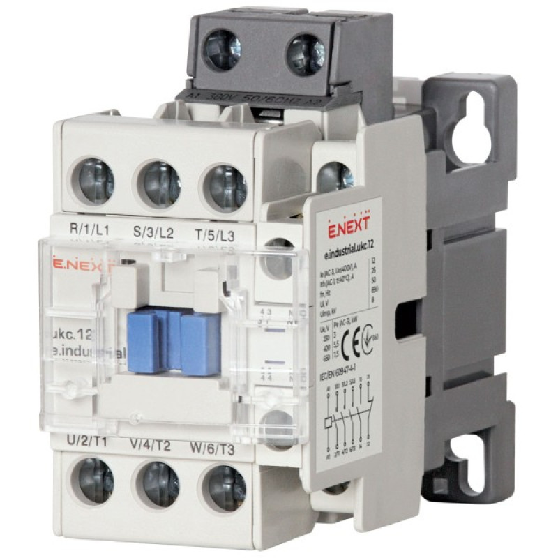 Контактор e.industrial.ukc.12.380, 12А, 380В, no+nc E-Next