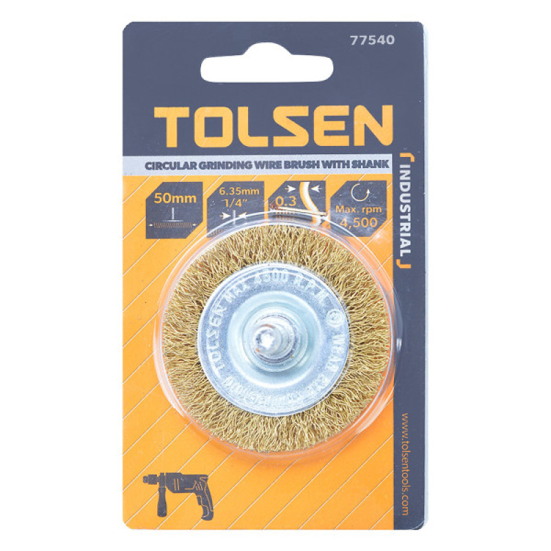 Дисковая щетка Tolsen (77540) 50х6.4мм из гофрированной латунированной проволоки 0.3мм