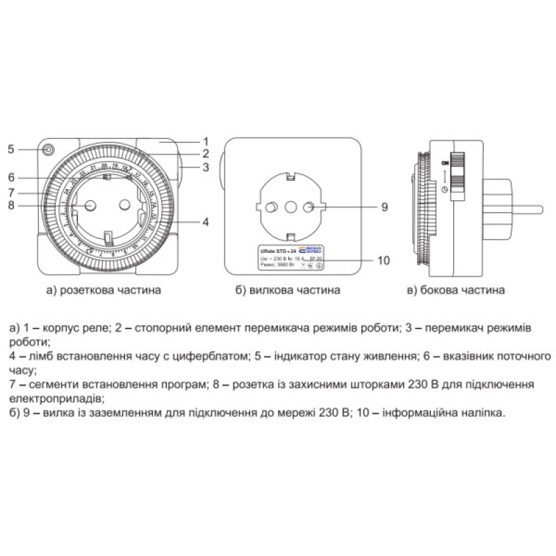 Таймер Аско-Укрем URate STD-24 AC 230В 16A (A0010230008)