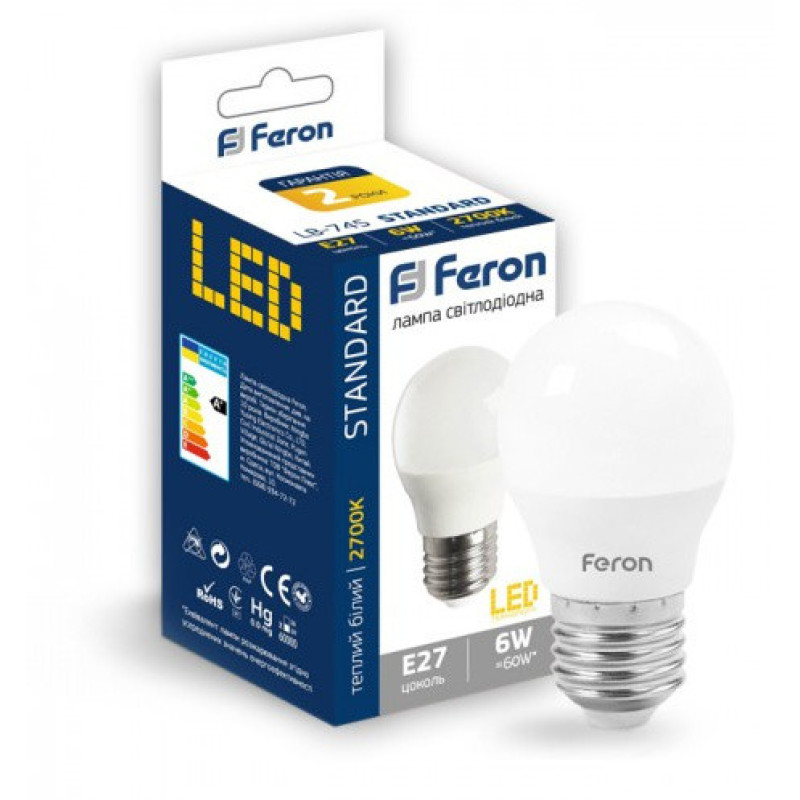 Светодиодная лампа Feron 5028 LB-745 6Вт 2700К G45 Е27