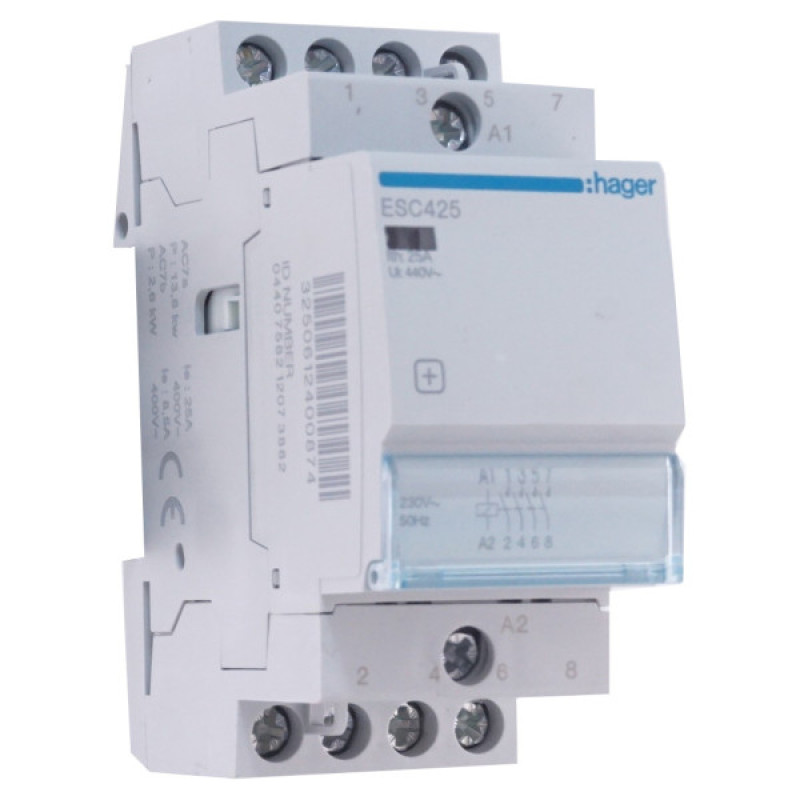 Контактор 25A ESC425 (4НО, 230В) 2м Hager