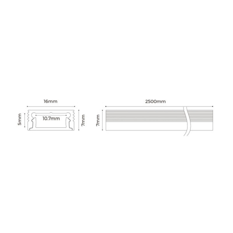 LED-профиль накладной, 2.5 метра (BS1607)