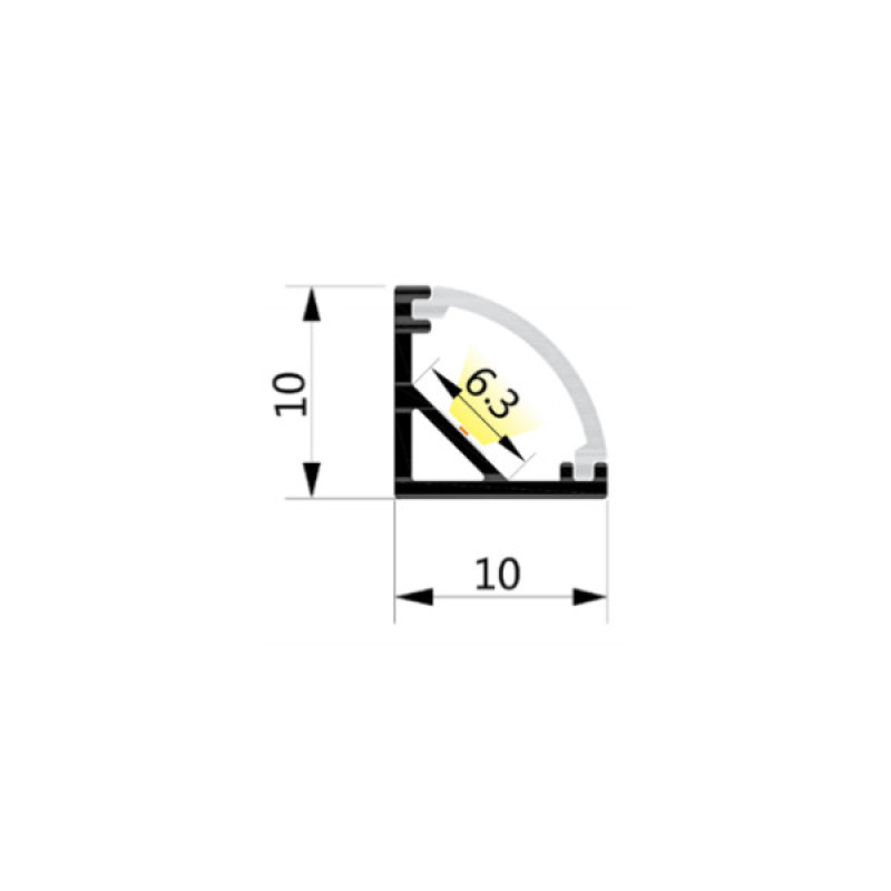 LED-профіль MLG кутовий LP1010C з розсіювачем, 2 метра