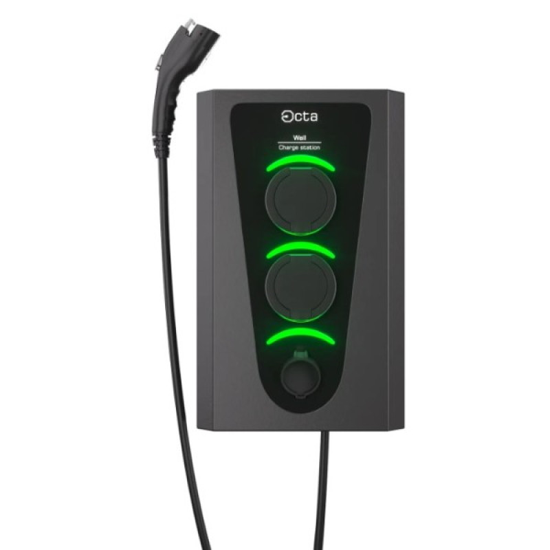 Бытовая зарядная станция Octa Energy W322-S-S-C2 Wall на 22кВт (розетка 1ф + розетка 1ф + Type 2 1 с кабелем 5м)