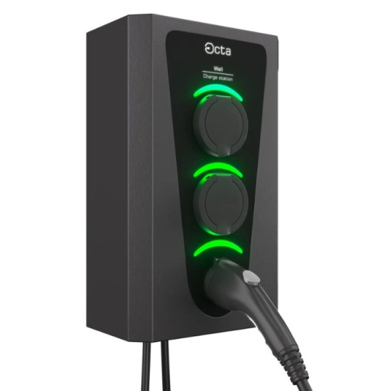 Бытовая зарядная станция Octa Energy W322-S-S-C2 Wall на 22кВт (розетка 1ф + розетка 1ф + Type 2 1 с кабелем 5м)