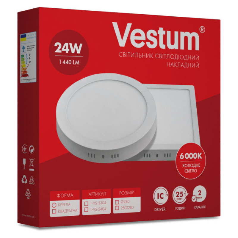 Накладной точечный светильник Vestum 1-VS-5404 24Вт 6000K квадратный