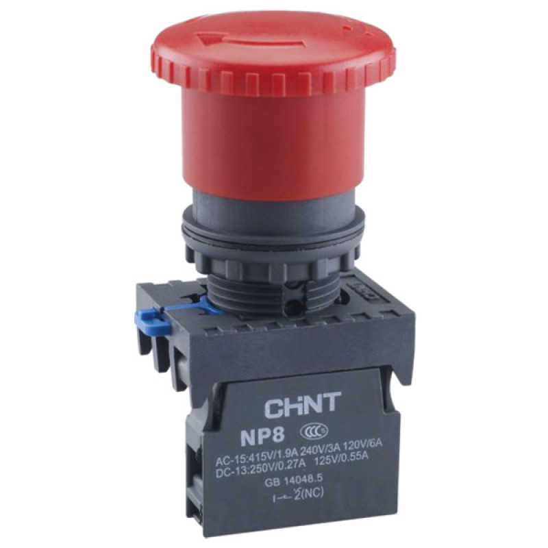 Кнопка грибок Chint NP8-01ZS/14 1NC Ø40мм с фиксацией красная IP65 (667210)