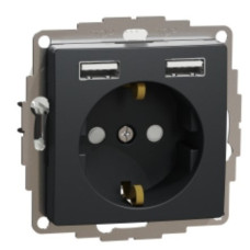 Розетка Schneider Electric Sedna Design & Elements с заземлением та 2 USB тип А черная SDD114052