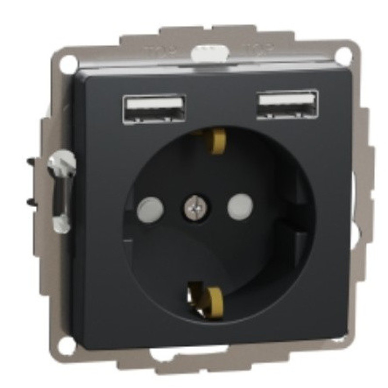 Розетка Schneider Electric Sedna Design & Elements с заземлением та 2 USB тип А черная SDD114052