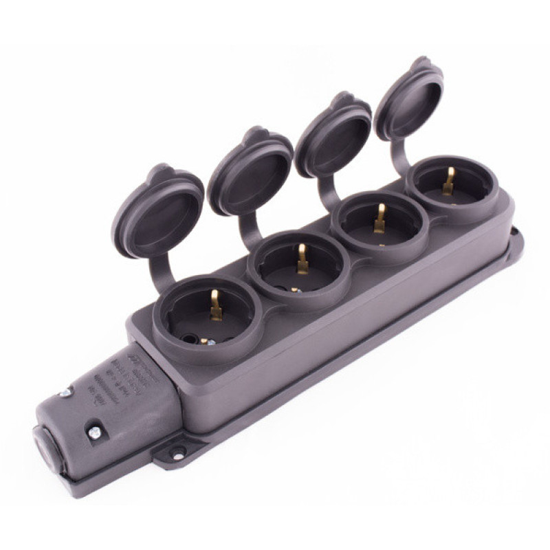 Каучуковая четырехместная колодка E.Next e.socket.rubber.029.4.16 16А с заземлением и защитной крышкой (s9100039)