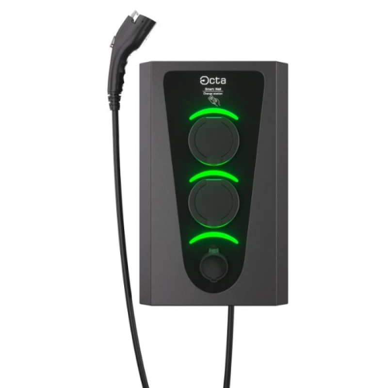Комерційна зарядна станція Octa Energy SW322-S-S-C1 Smart Wall на 22кВт (розетка 1ф + розетка 1ф + Type 1)